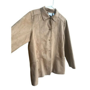 ALFRED DUNNER Beige Suede Polyester Button Up Shacket Fleece Jacket Sz 16